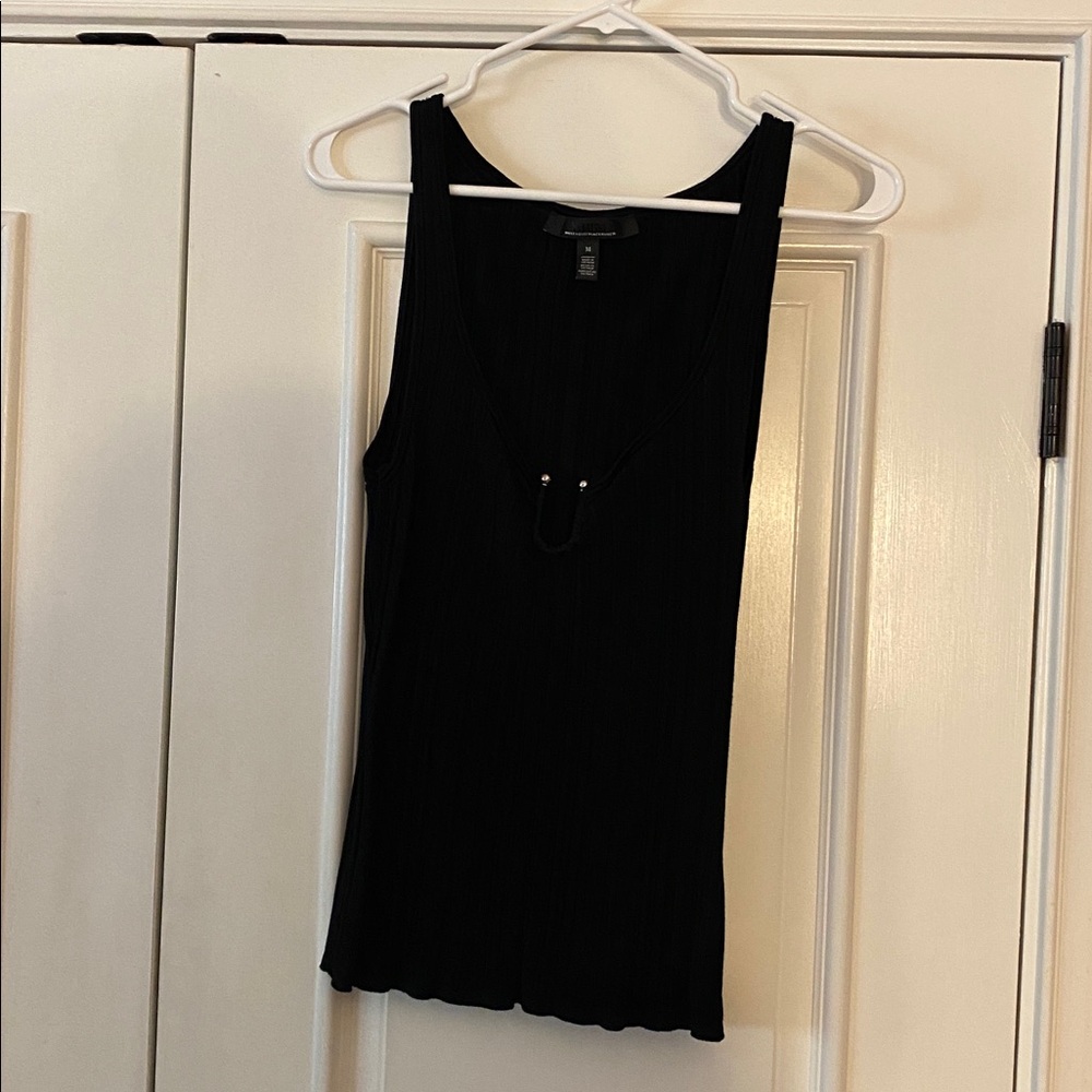 White House Black Market Black Ribbed Knit Top